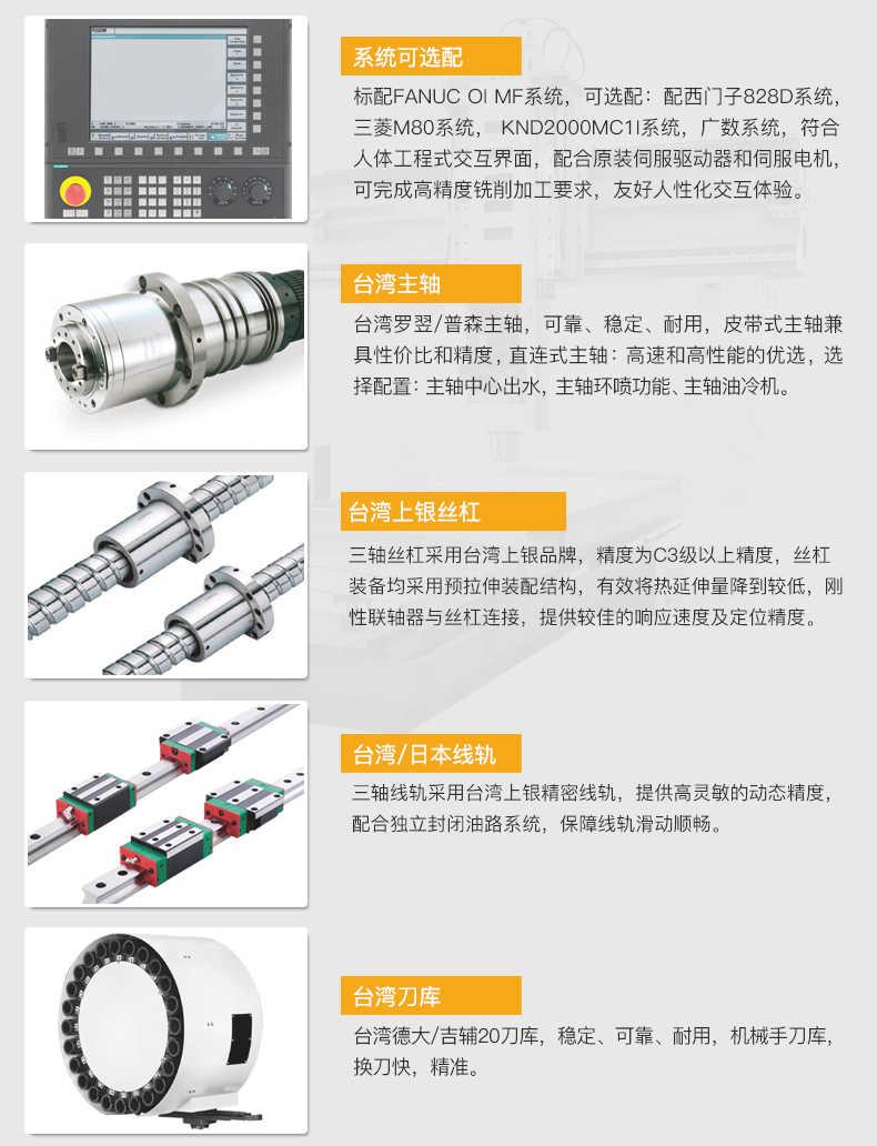 VMC750立式加工中心系统可选配台湾主轴台湾上银丝杠台湾/日本线轨台湾刀
