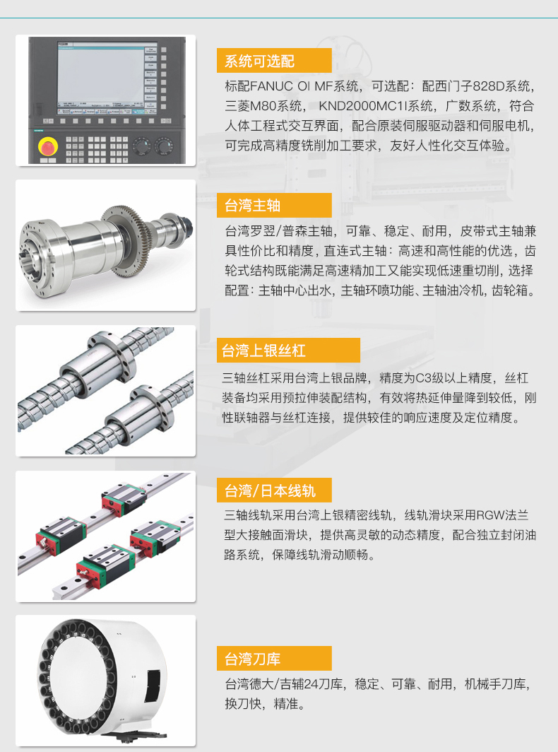 XH717D齿轮头加工中心系统可选配台湾主轴台湾上银丝杠台湾/日本线轨台湾刀库